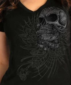 Hot Leathers GLC1565 Ladies Black Sweet Demise V-Neck Shirt Riding Gear