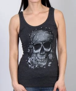 Hot Leathers GLC2378 Skull Bandana Tank Top With Rhinestones In Heather Charcoal Color
