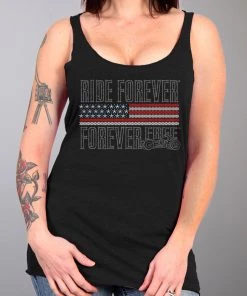 Hot Leathers GLC2443 Ladies 'Ride Forever, Forever Free' US Flag With Bling Black Tank Top Riding Gear