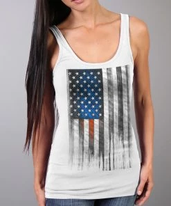 Hot Leathers GLC2482 Heartbeat Flag Ladies White Tank Top Riding Gear