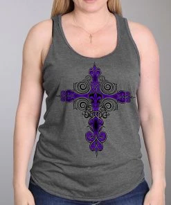 Riding Gear Hot Leathers GLC2524 Ladies Dark Gray Cross De Lis Tank Top