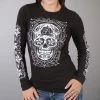 Hot Leathers GLC3183 Sugar Skull Black Long Sleeve Ladies T-Shirt Riding Gear