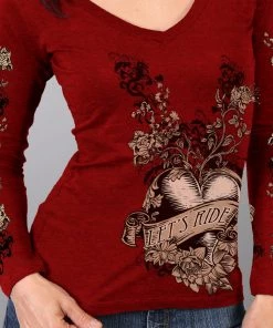 Hot Leathers GLC3326 Banner Heart Heather Red Long Sleeve Ladies Shirt