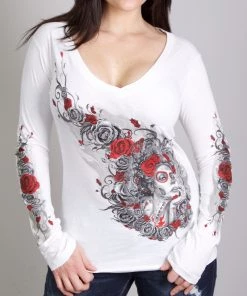 Hot Leathers GLC3412 Sugar Woman V-Neck Long White Sleeve Shirt
