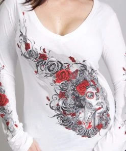 Hot Leathers GLC3412 Sugar Woman V-Neck Long White Sleeve Shirt