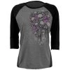 Riding Gear Hot Leathers GLC3529 Ladies Gray And Black Skull Bouquet Raglan 3/4 Sleeve Shirt