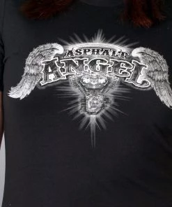 Hot Leathers GLD1040 Asphalt Angel Double Sided Print Full Cut Black T-Shirt Riding Gear