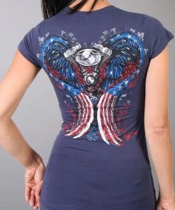 Riding Gear Hot Leathers GLD1297'Live,Love, Ride' Ladies Angel Wings Navy Blue T-Shirt