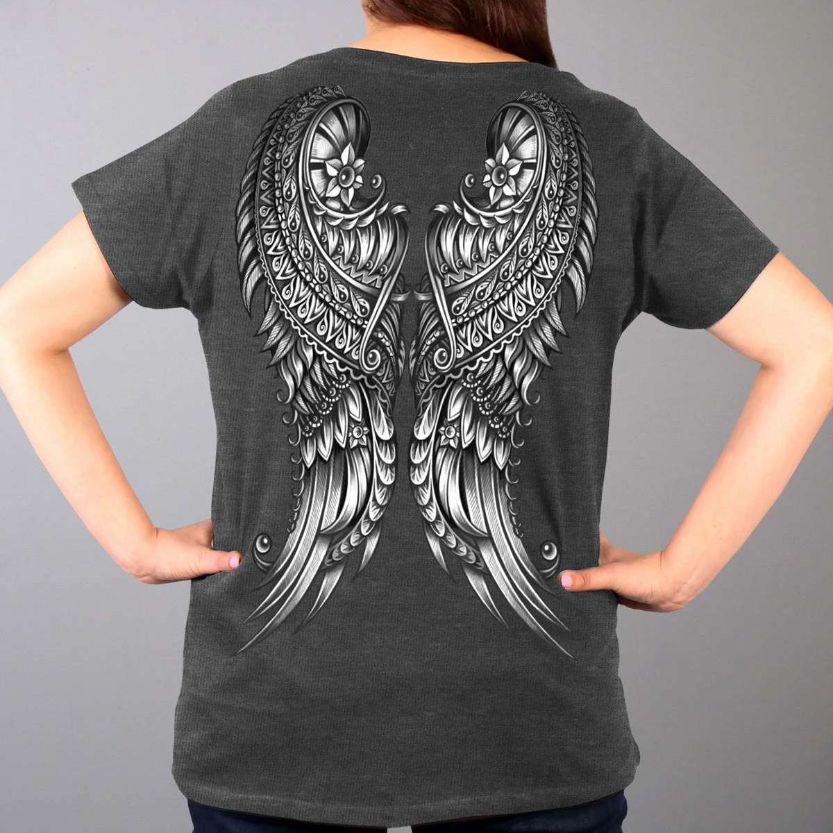 Riding Gear Hot Leathers GLD1507 Ornate Angel Wings Curvy Ladies T-Shirt