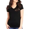 Riding Gear Hot Leathers GLD1550 Ladies Black Rose Wings V-Neck T-Shirt