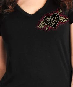 Riding Gear Hot Leathers GLD1550 Ladies Black Rose Wings V-Neck T-Shirt