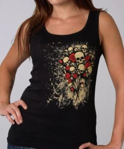 Hot Leathers GLF2028 'Skull Bouquet' Ladies Boy Beater Black Tank Top Riding Gear