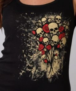 Hot Leathers GLF2028'Skull Bouquet' Ladies Boy Beater Black Tank Top Riding Gear