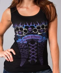 Hot Leathers GLF2105 'Heart Breaker' Black Corset Top With Foil Print Tank Top