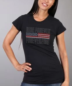 Hot Leathers GLR1428 Flag Bling Full Cut Short Sleeve Ladies Black T-Shirt
