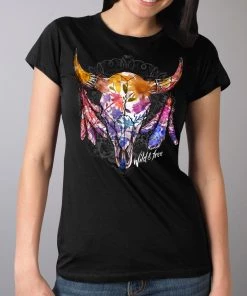 Riding Gear Hot Leathers GLR1497 Ladies 'Wildflowers Wild And Free' Short Sleeve Black T-Shirt