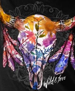 Riding Gear Hot Leathers GLR1497 Ladies 'Wildflowers Wild And Free' Short Sleeve Black T-Shirt