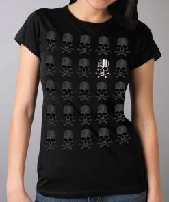Hot Leathers GLR1513 Skull Pattern Full Cut Ladies Black T-Shirt