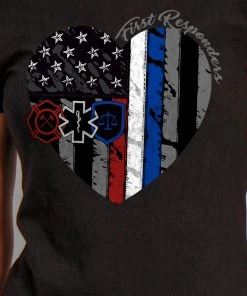 Riding Gear Hot Leathers GLR1517 Heart First Responders Ladies Black T-Shirt