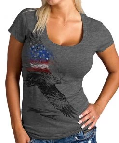 Riding Gear Hot Leathers GLR1529 Ladies Pencil Eagle Patriotic Short Sleeve Heather Dark Gray T-Shirt