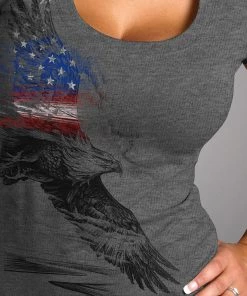 Riding Gear Hot Leathers GLR1529 Ladies Pencil Eagle Patriotic Short Sleeve Heather Dark Gray T-Shirt