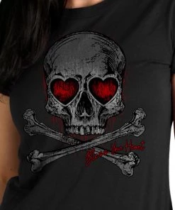 Hot Leathers GLR1555 Ladies Black Heart Eyes Skull T-Shirt Riding Gear