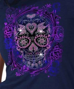 Hot Leathers GLR1563 Ladies Black Sugar Skull Bling T Shirt Riding Gear