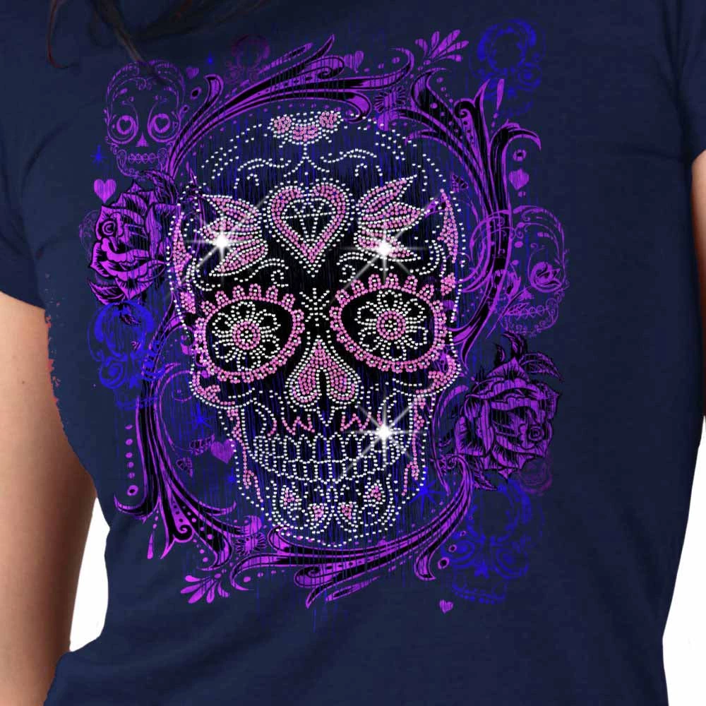 Hot Leathers GLR1563 Ladies Black Sugar Skull Bling T Shirt Riding Gear