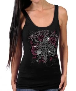 Riding Gear Hot Leathers GLR2556 Ladies Black Cross Bling Tank Top