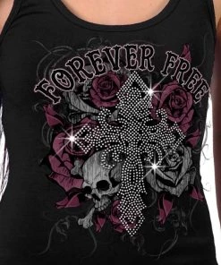 Riding Gear Hot Leathers GLR2556 Ladies Black Cross Bling Tank Top