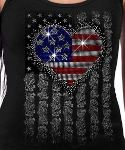 Hot Leathers GLR2559 Ladies Black Heart Bling Flag Tank Top Riding Gear