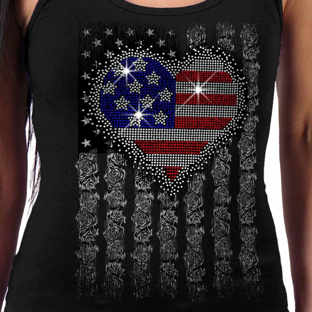 Hot Leathers GLR2559 Ladies Black Heart Bling Flag Tank Top Riding Gear
