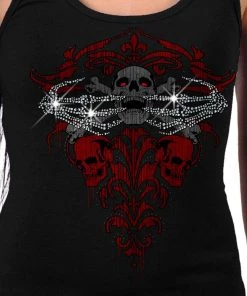 Hot Leathers GLR2561 Ladies Black Skeleton Bling Hands Tank Top Riding Gear