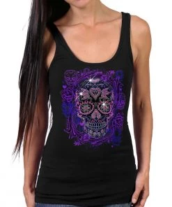 Riding Gear Hot Leathers GLR2562 Ladies Black Sugar Skull Bling Tank Top