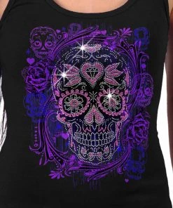 Riding Gear Hot Leathers GLR2562 Ladies Black Sugar Skull Bling Tank Top