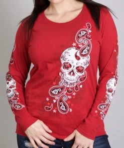 Hot Leathers GLR3409 Indy Red 'Sugar Paisley' Ladies Long Sleeve Shirt