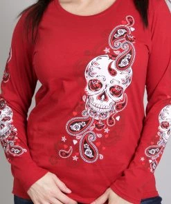 Hot Leathers GLR3409 Indy Red'Sugar Paisley' Ladies Long Sleeve Shirt