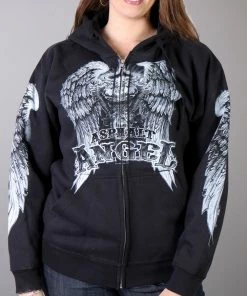 Hot Leathers GLZ4009 'Asphalt Angel' Ladies Black Zipper Hoodie