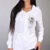 Hot Leathers GLZ4237 Ladies 'Sugar Skull' Lightweight Slubby Hooded White Hoodie Motorcycle Jackets