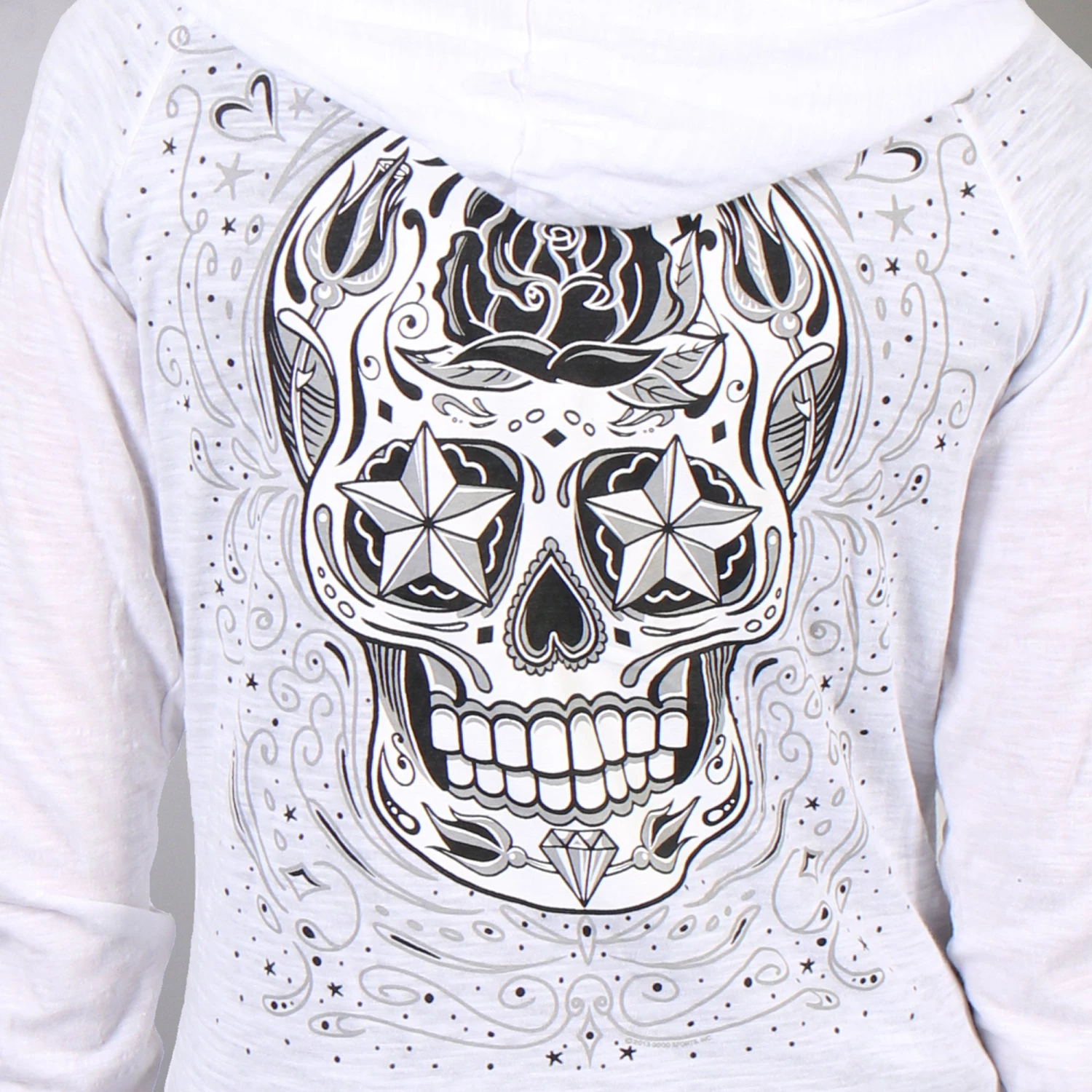 Hot Leathers GLZ4237 Ladies 'Sugar Skull' Lightweight Slubby Hooded White Hoodie Motorcycle Jackets