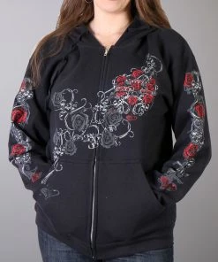 Hot Leathers GLZ4246 Ladies Black Hoodie Sweatshirt With Live, Love, Ride And Roses Artwor