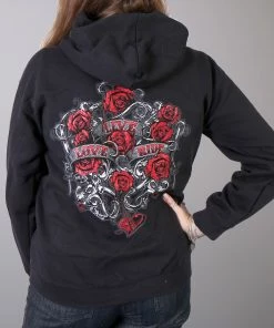 Hot Leathers GLZ4246 Ladies Black Hoodie Sweatshirt With Live, Love, Ride And Roses Artwor