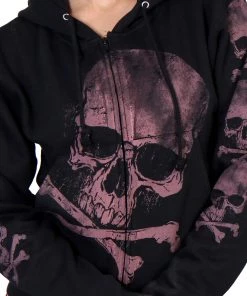 Hot Leathers GLZ4324 Ladies ‘Skull And Crossbones' Jumbo Print Ladies Hooded Sweatshirt Motorcycle Jackets