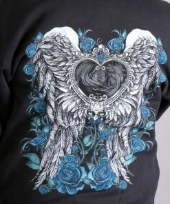 Hot Leathers GLZ4345 Ladies 'Angel Roses' Zip Up Hooded Ladies Black Sweat Shirt Motorcycle Jackets