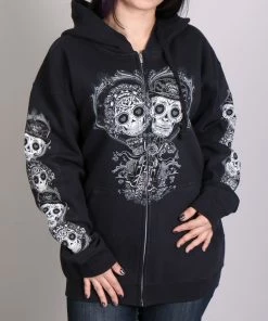 Hot Leathers GLZ4408 'Sugar Couple' Full Cut Zip Up Hoodie Black Sweat Shirt Motorcycle Jackets
