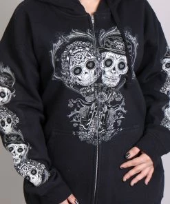 Hot Leathers GLZ4408'Sugar Couple' Full Cut Zip Up Hoodie Black Sweat Shirt Motorcycle Jackets