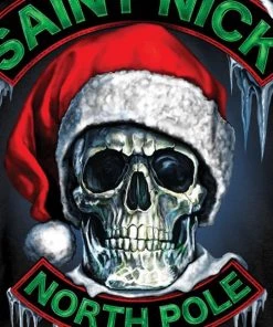 Hot Leathers GMD1329 Men's Saint Nick Skull Christmas Black T-Shirt Riding Gear