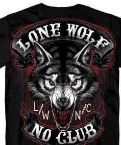 Hot Leathers GMD1343'Jumbo Lone Wolf, No Club' Black Men's Black T-Shirt Riding Gear