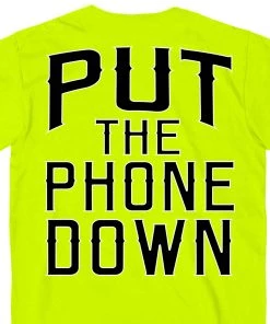 Hot Leathers GMD1410 Mens 'Put The Phone Down' Safety Green T-Shirt Riding Gear