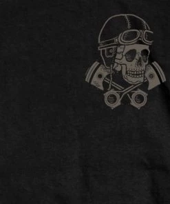 Riding Gear Hot Leathers GMD1418 Men's Black'Vintage Skull And Cross Pistons' Double Sided T-Shirt